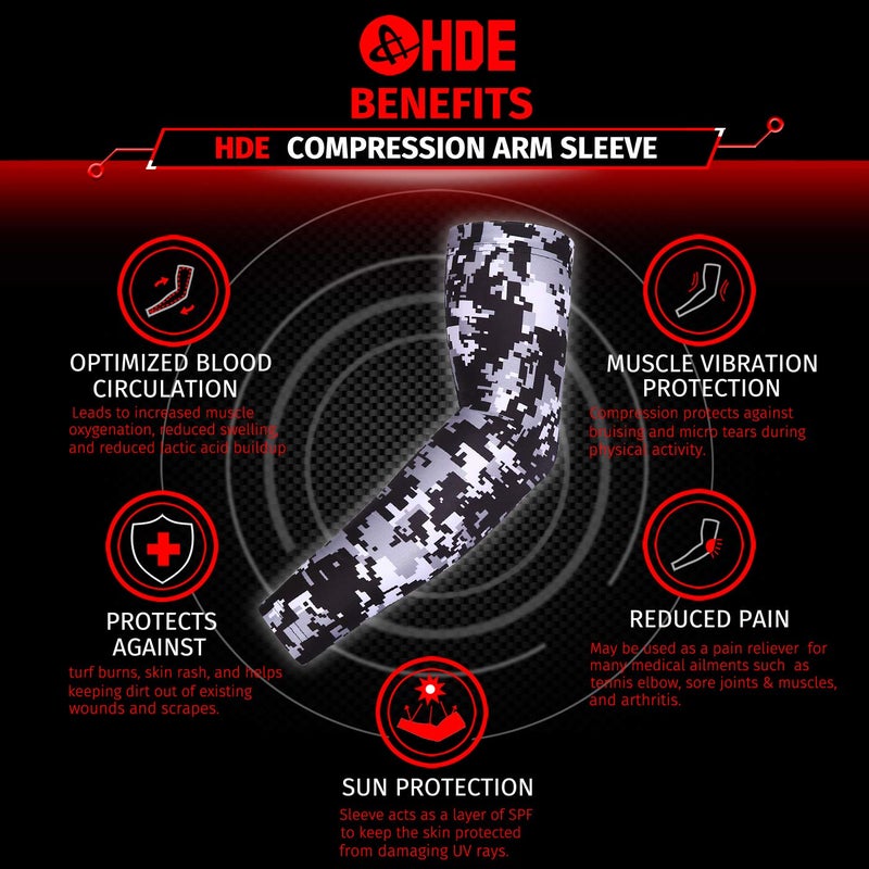 HDE Arm Compression Sleeves for Kids Basketball Shooting Sleeve Youth Sports Cooling Sun Protection Football Baseball 1 Pair Black Silver Digital Camo - YS - Image 4